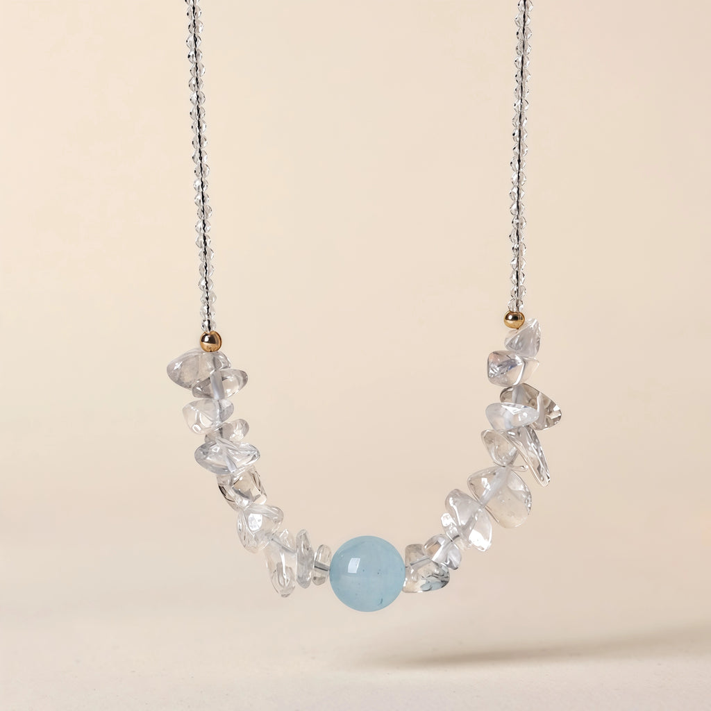 The Clarity Spark - Clear Quartz & Aquamarine Raw Necklace