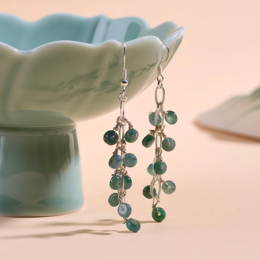 Serene Tides - Teal Jadeite Vintage Tassel Earrings