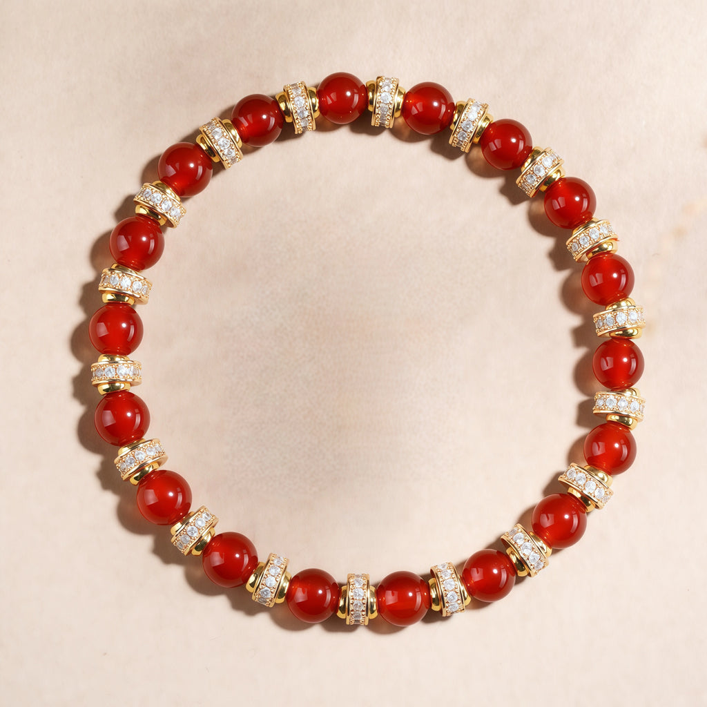 The Crimson Empress - Red Agate & Pave Crystal Vitality Bracelet