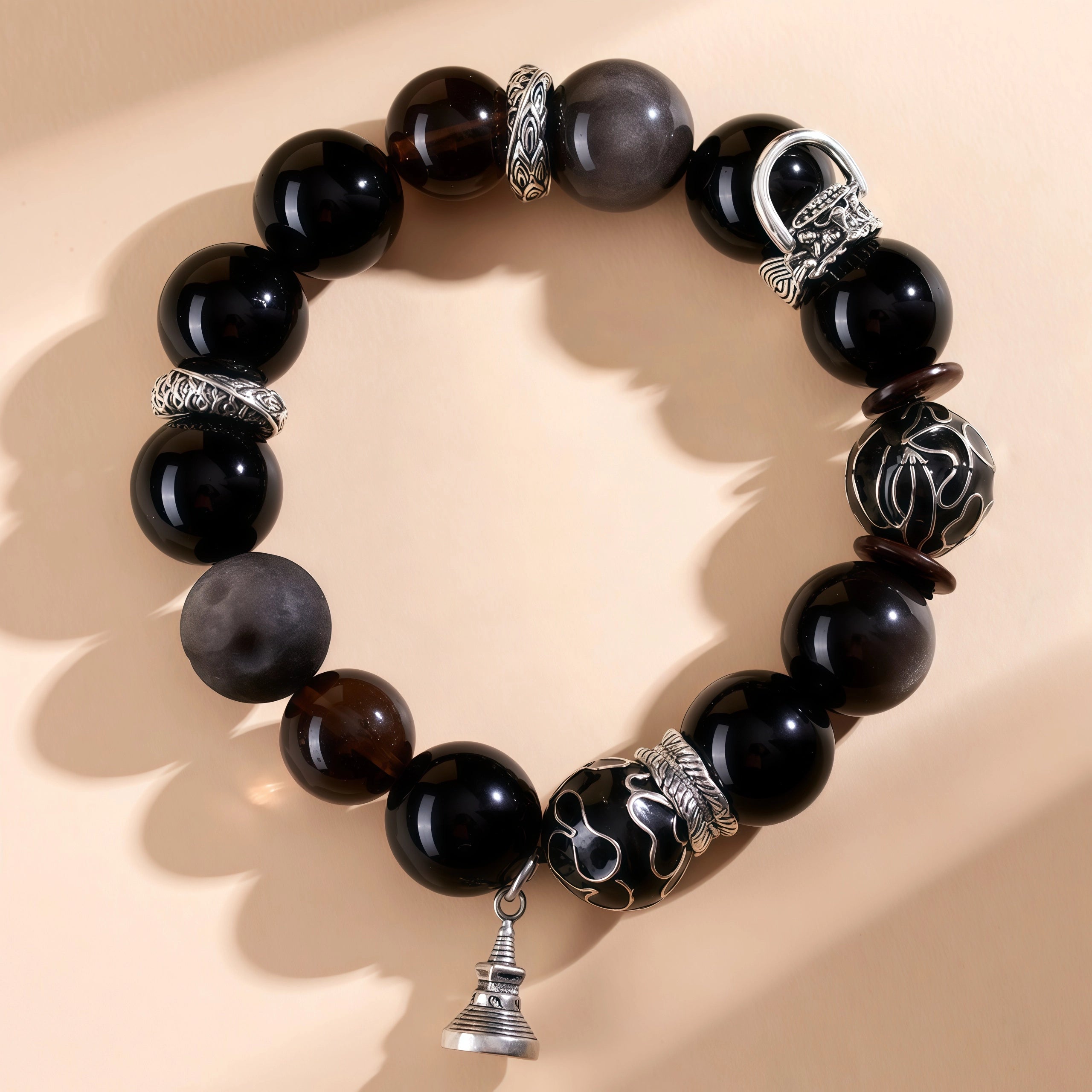 The Triple Shield - Black, Silver & Ice Obsidian Master Bracelet