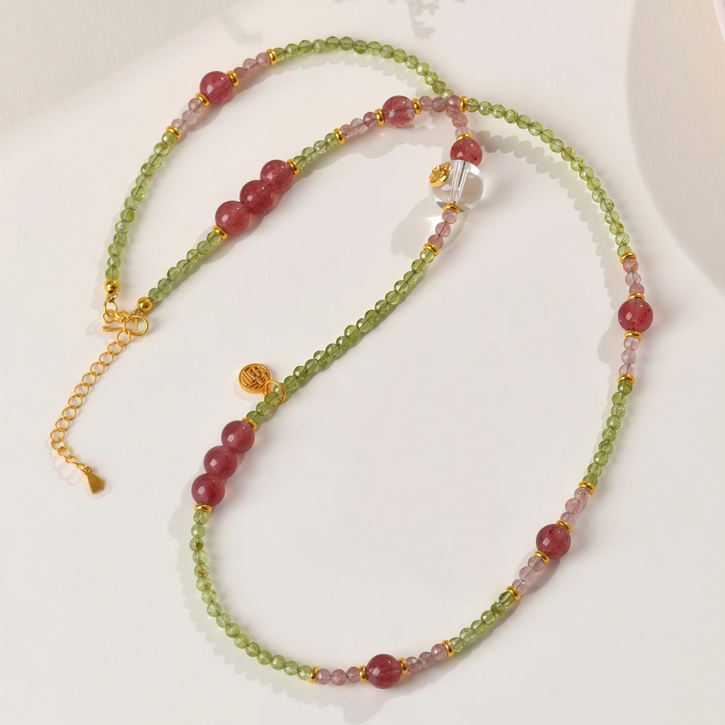 Spring Awakening - Peridot & Strawberry Quartz Layered Necklace