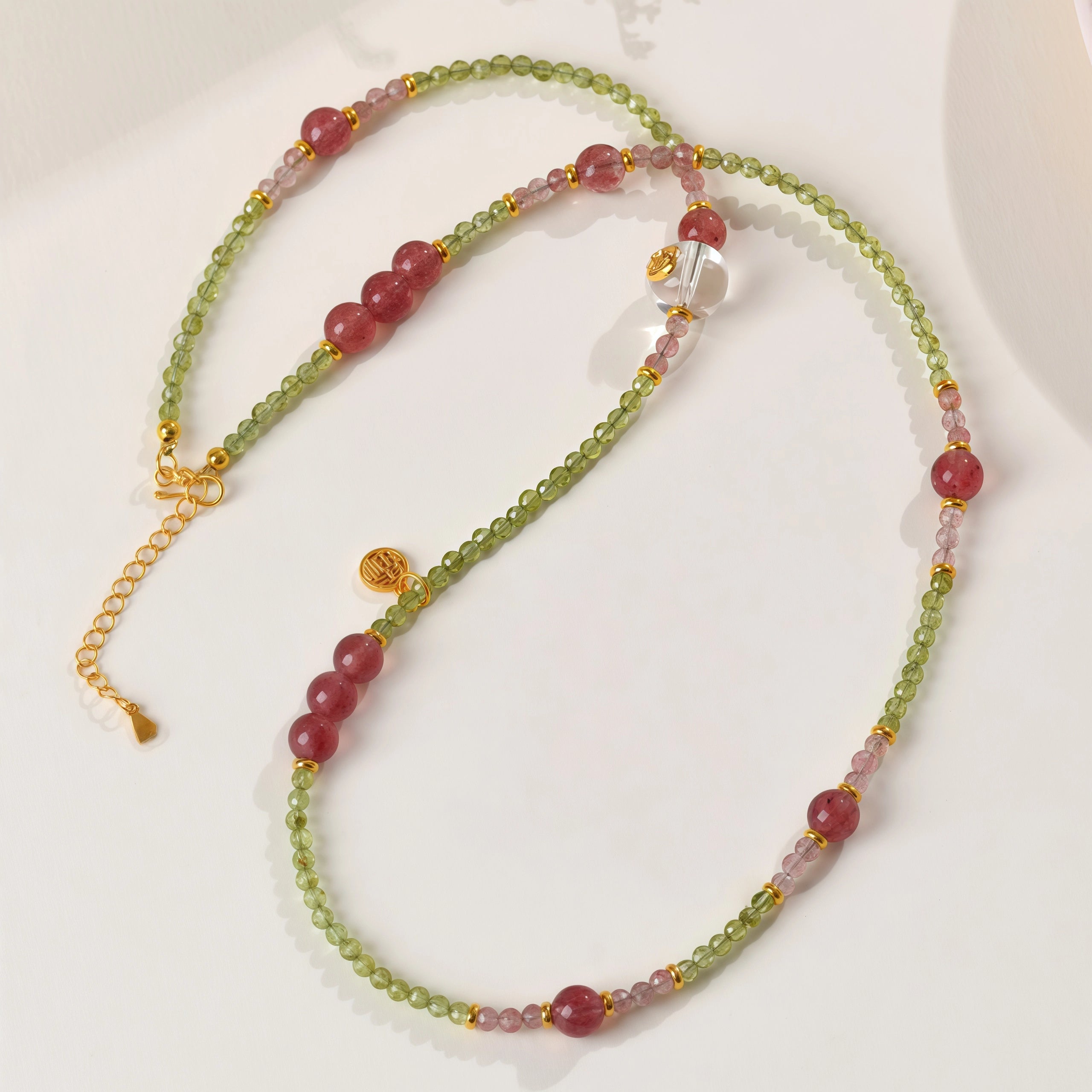 Spring Awakening - Peridot & Strawberry Quartz Layered Necklace