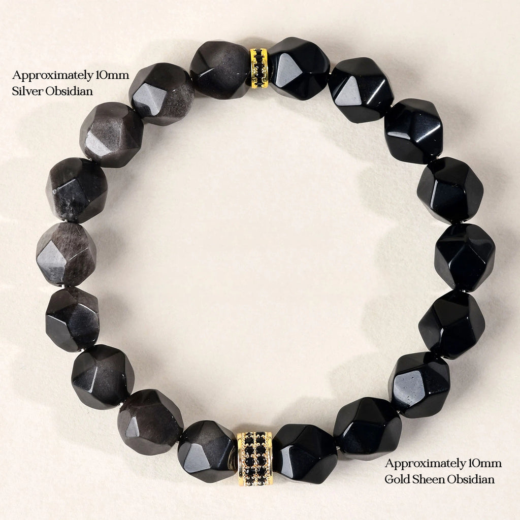 The Prism of Power - Faceted Tiger's Eye & Obsidian Shield Bracelet