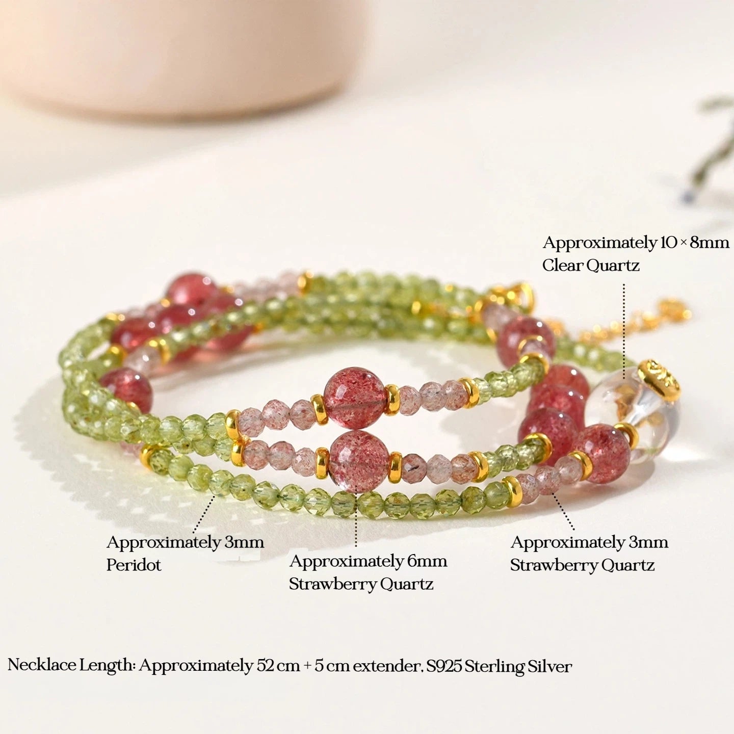 Spring Awakening - Peridot & Strawberry Quartz Layered Necklace