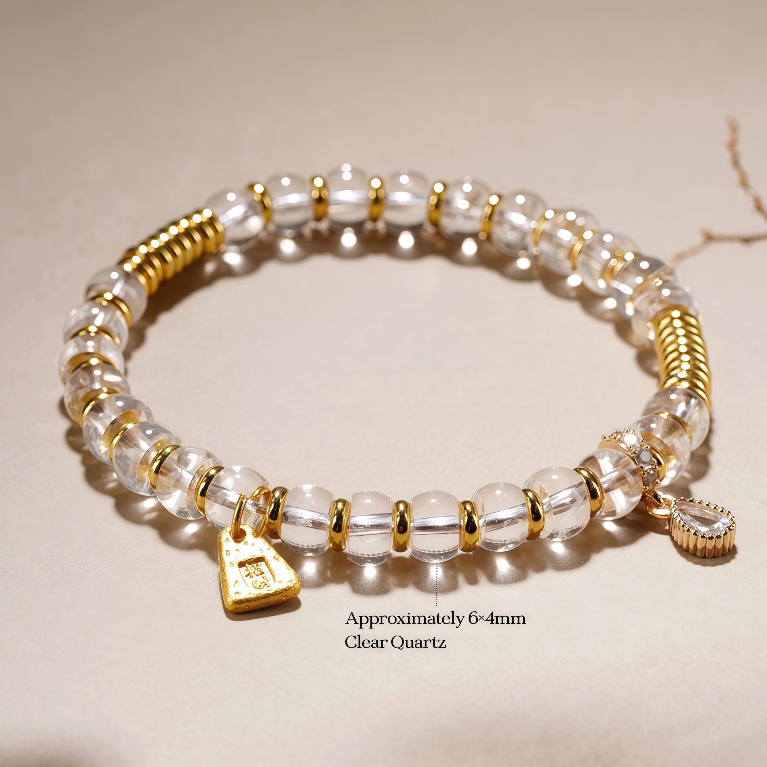 Luminous Clarity - Clear Quartz & Gold Disc Healer Bracelet