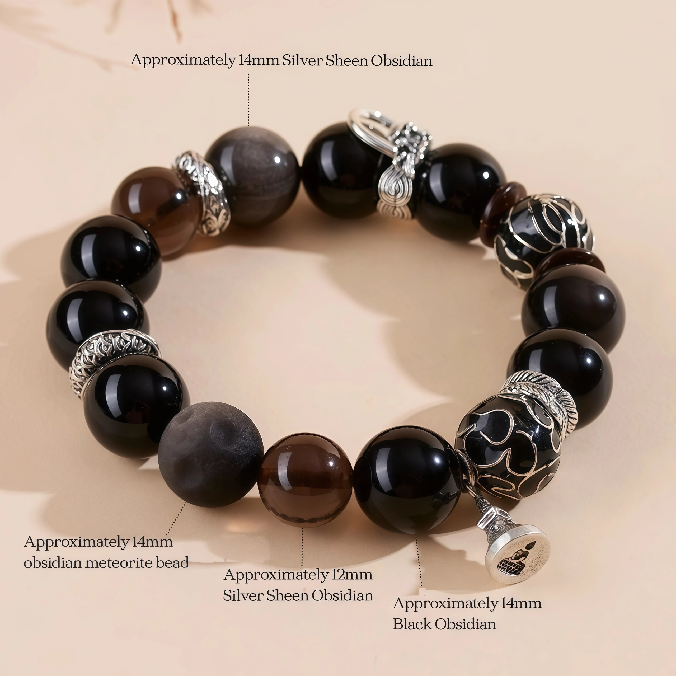 The Triple Shield - Black, Silver & Ice Obsidian Master Bracelet