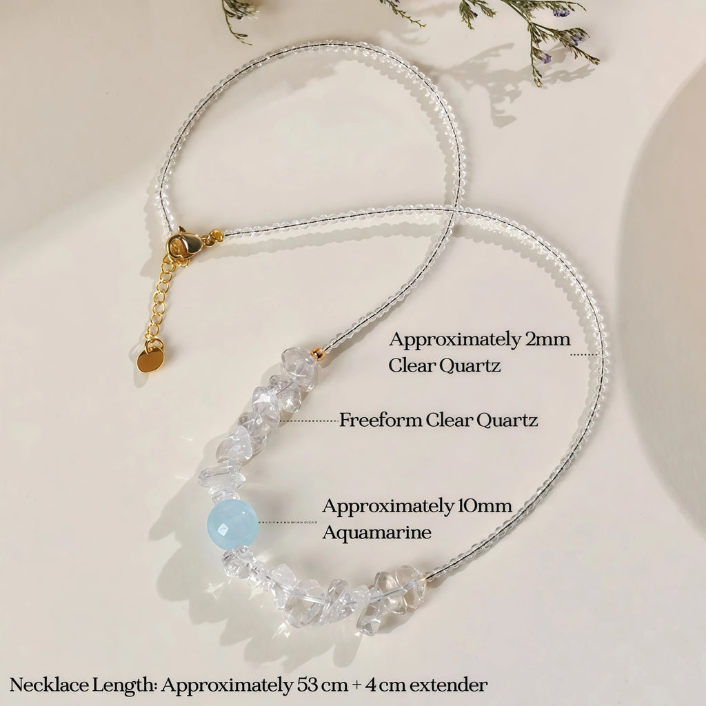 The Clarity Spark - Clear Quartz & Aquamarine Raw Necklace