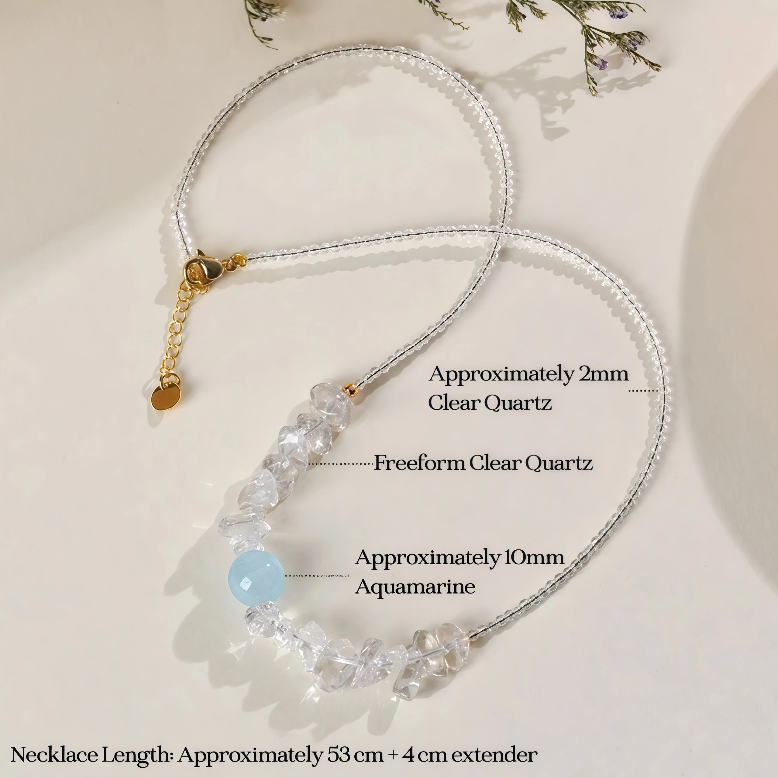 The Clarity Spark - Clear Quartz & Aquamarine Raw Necklace