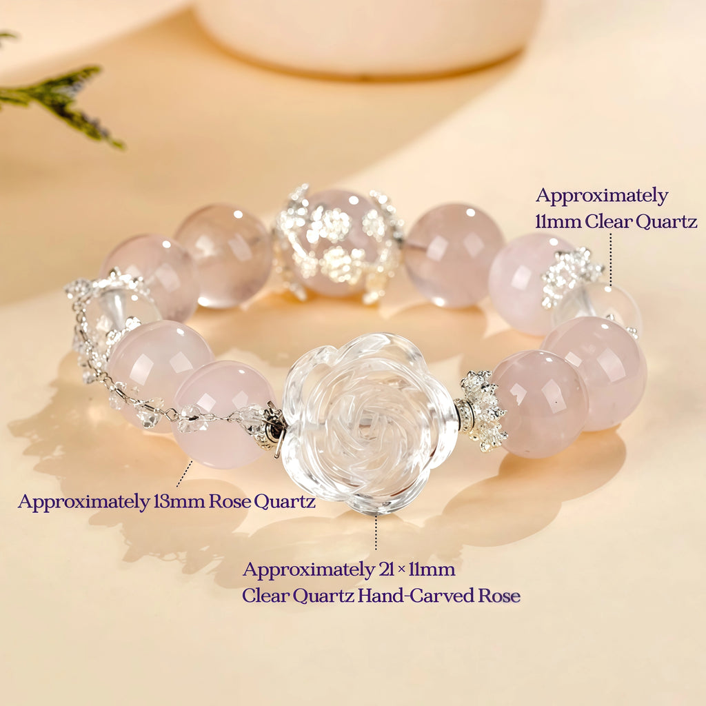 Venus Bloom - Rose Quartz & Clear Quartz Rose Love Bracelet