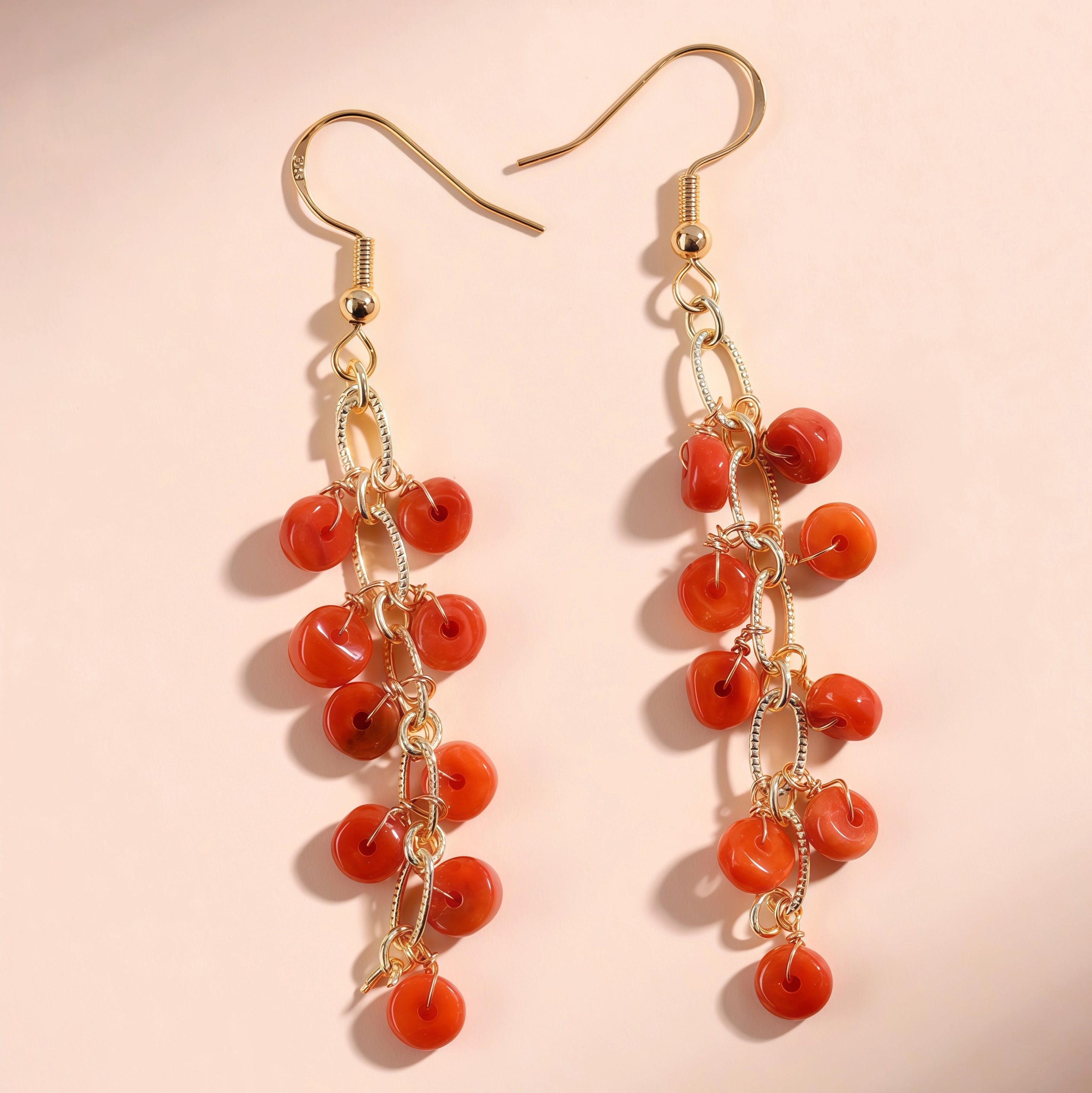 Scarlet Flow - Red Agate Vintage Tassel Earrings