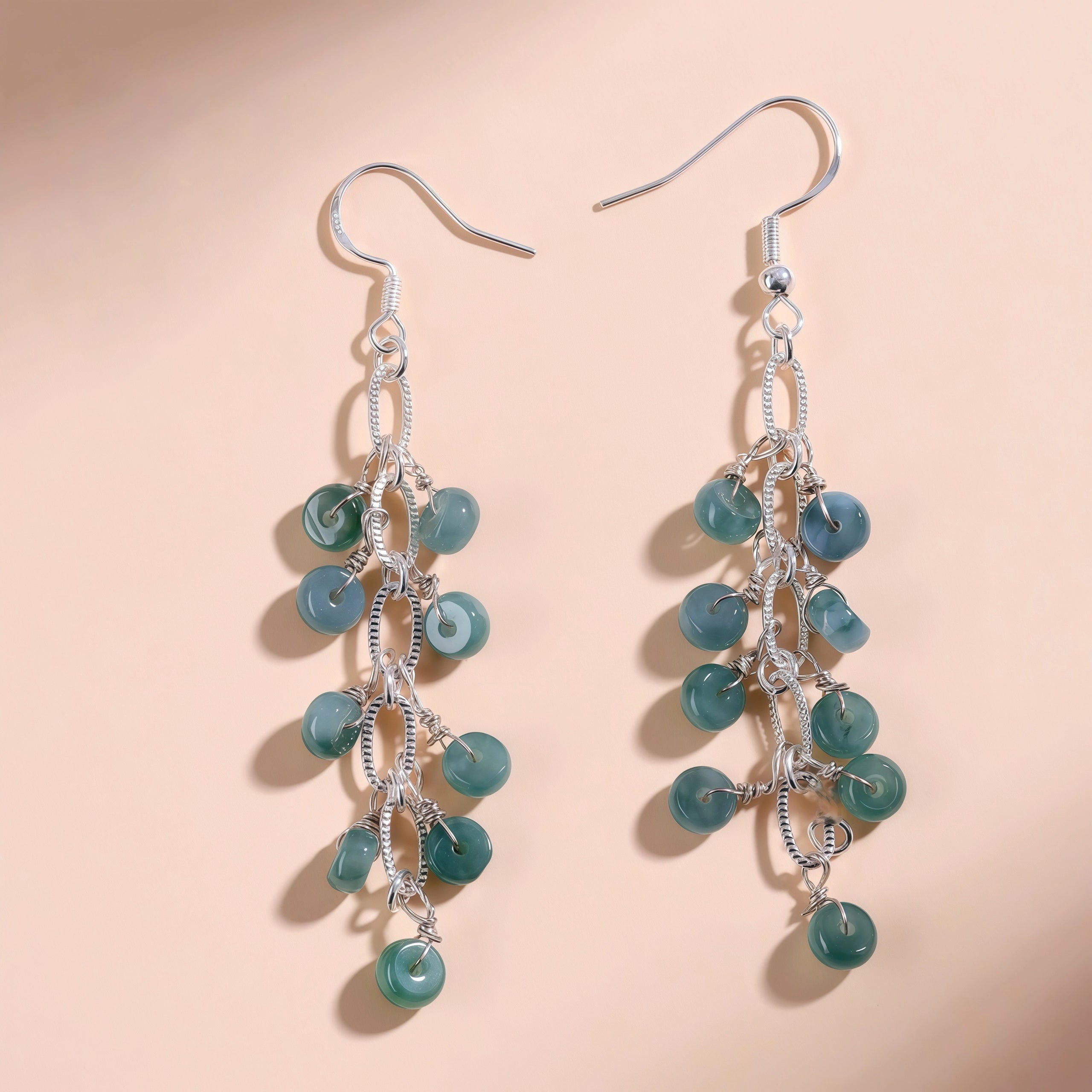 Serene Tides - Teal Jadeite Vintage Tassel Earrings
