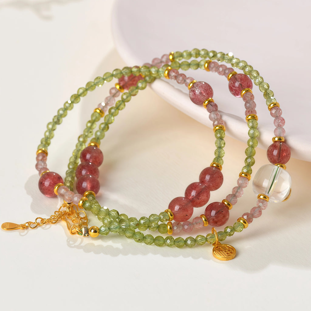Spring Awakening - Peridot & Strawberry Quartz Layered Necklace