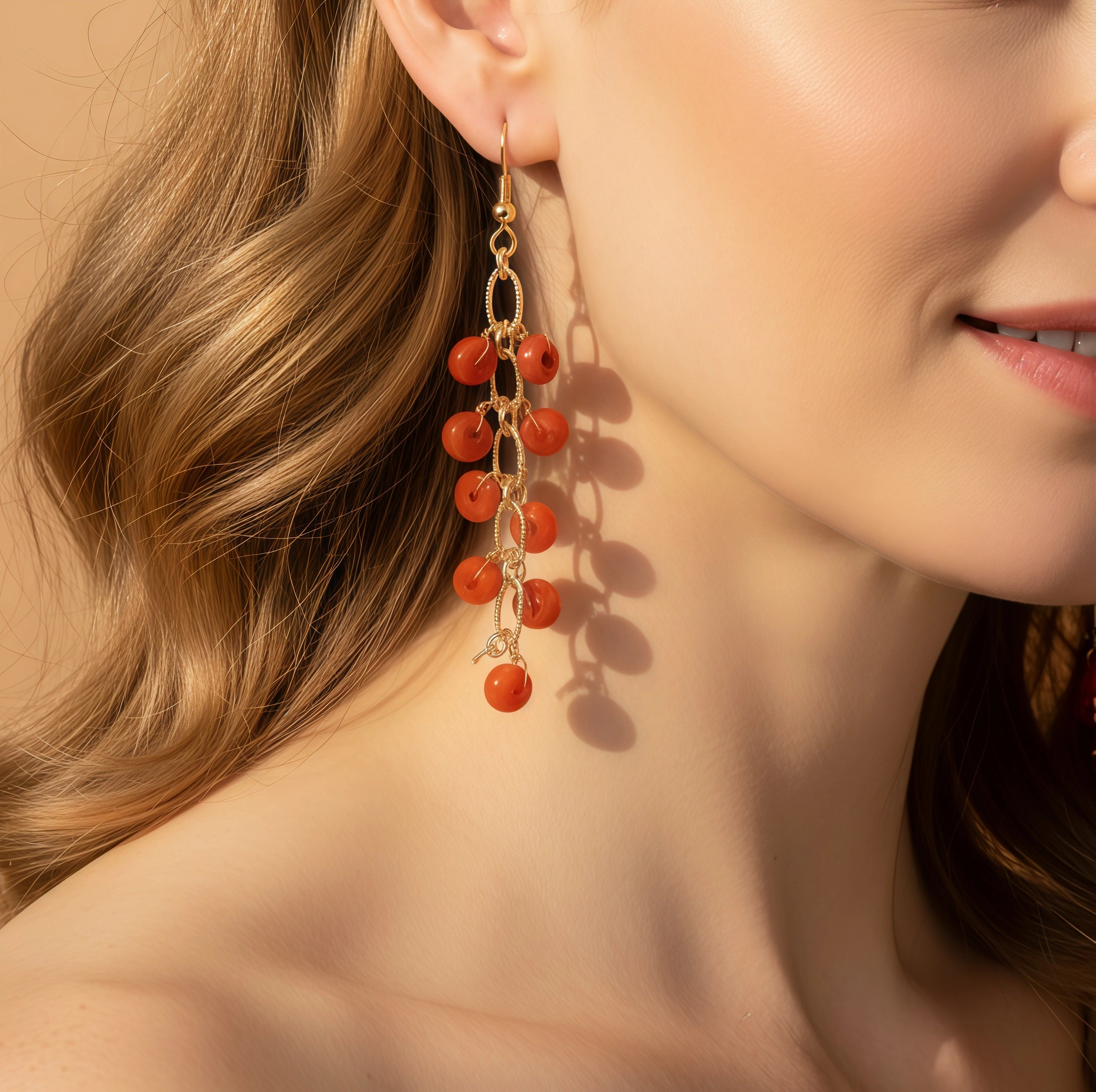 Scarlet Flow - Red Agate Vintage Tassel Earrings