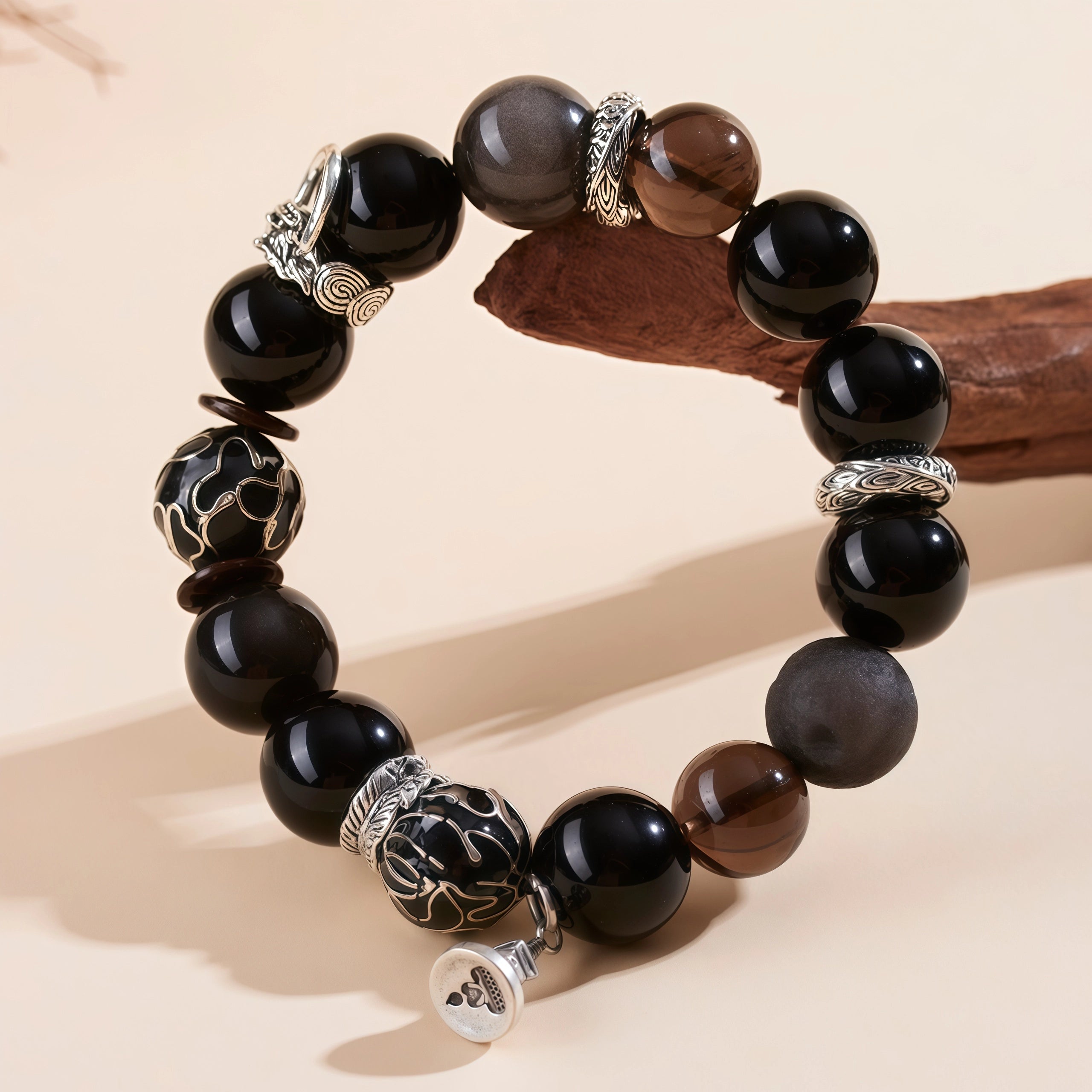 The Triple Shield - Black, Silver & Ice Obsidian Master Bracelet