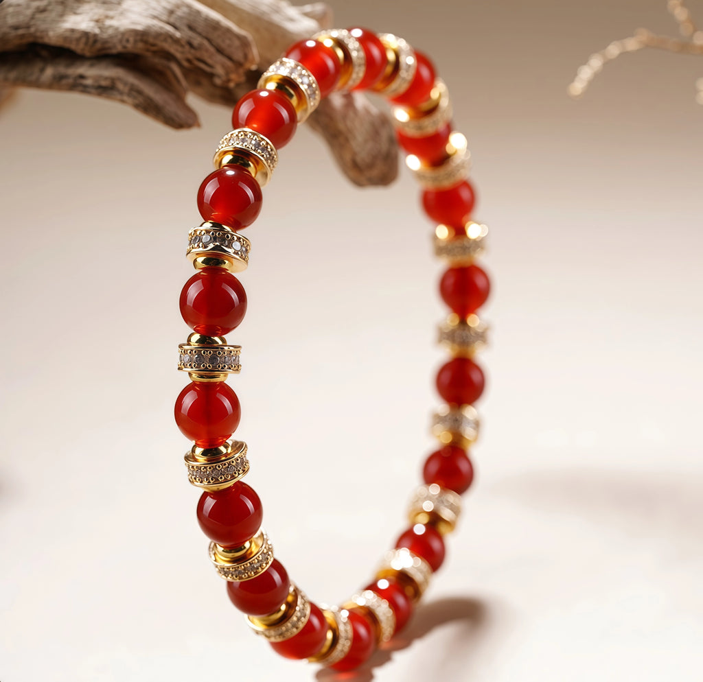 The Crimson Empress - Red Agate & Pave Crystal Vitality Bracelet