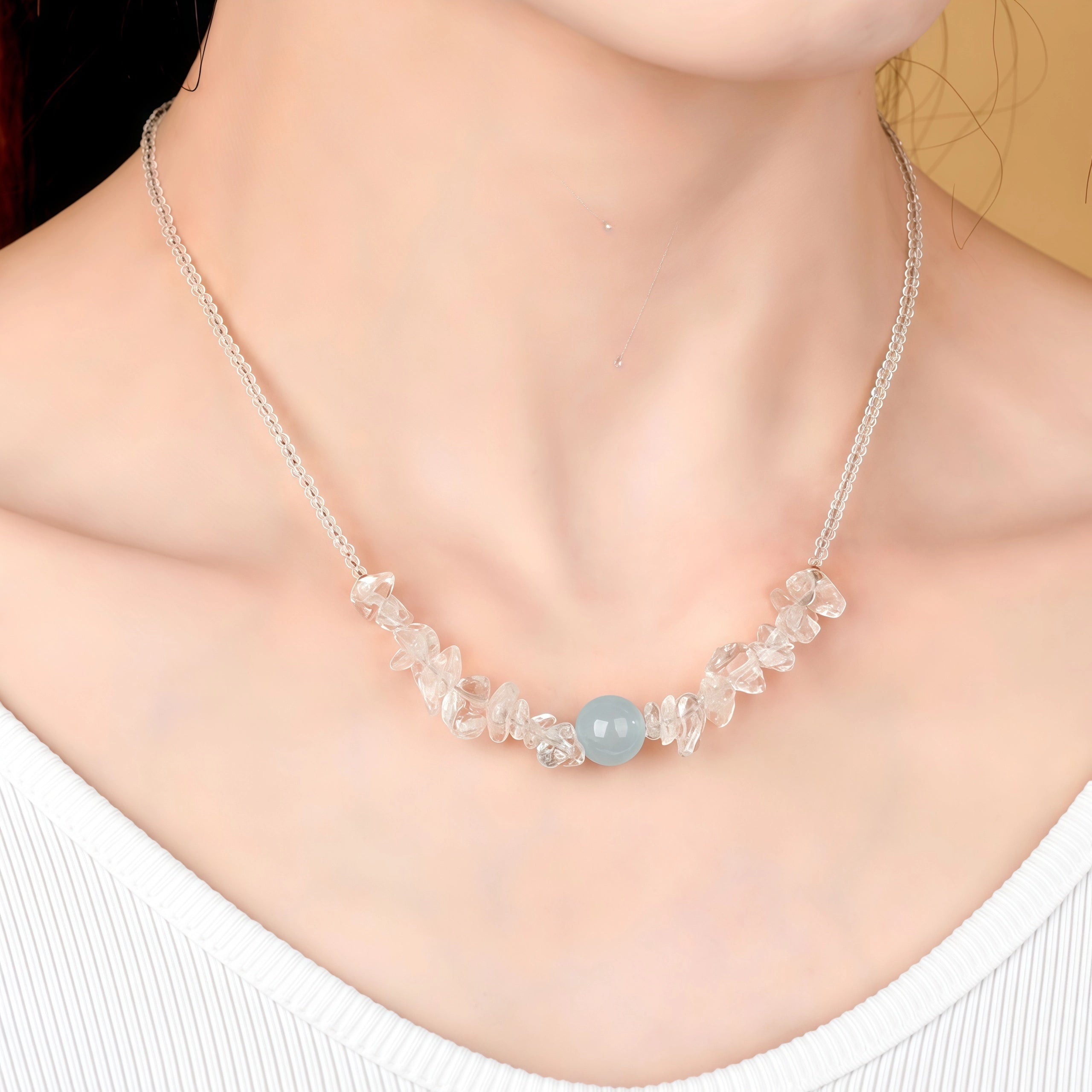 The Clarity Spark - Clear Quartz & Aquamarine Raw Necklace