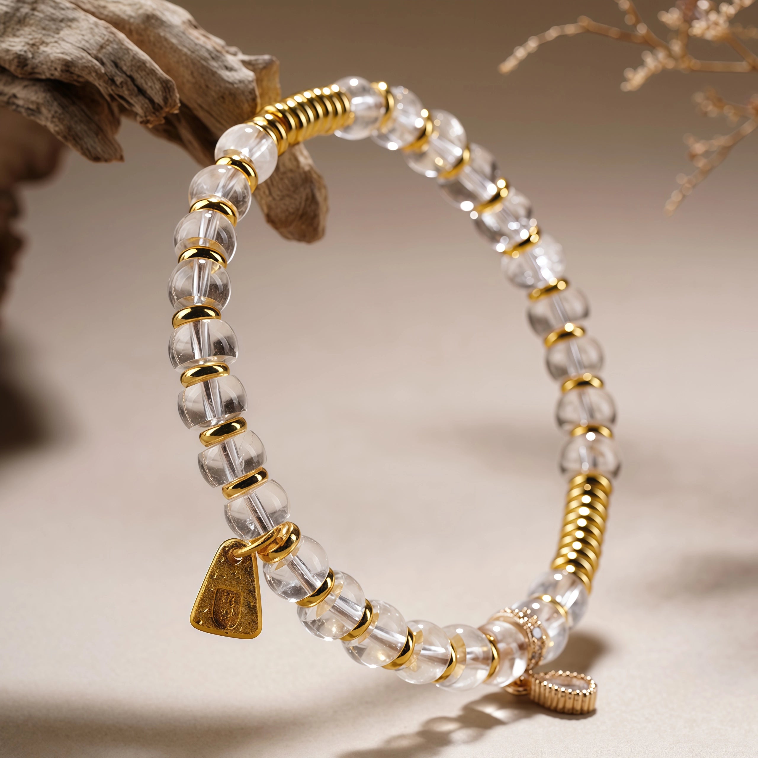 Luminous Clarity - Clear Quartz & Gold Disc Healer Bracelet