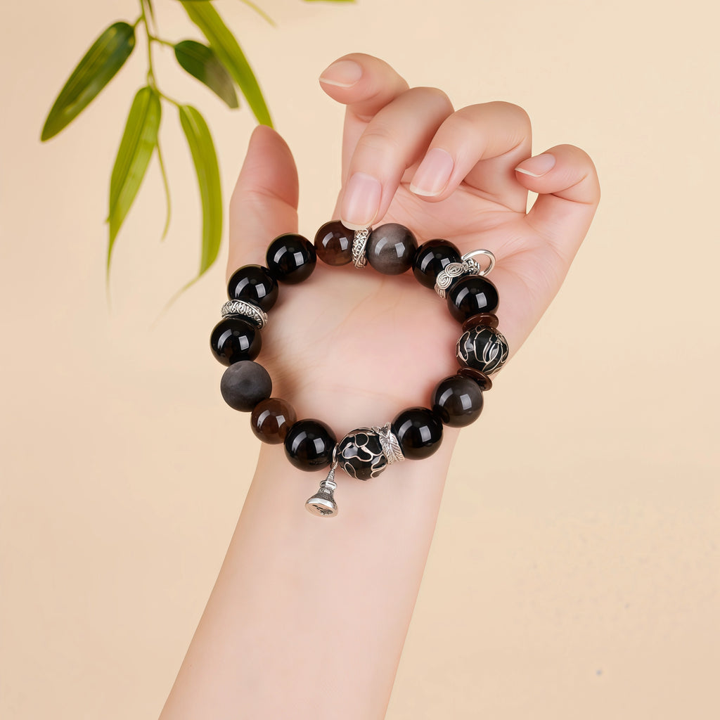 The Triple Shield - Black, Silver & Ice Obsidian Master Bracelet