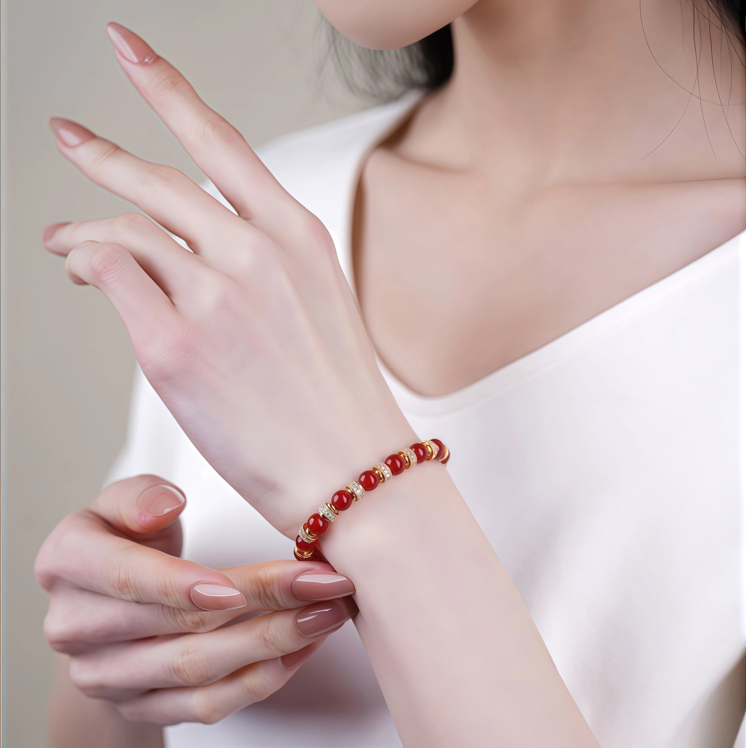 The Crimson Empress - Red Agate & Pave Crystal Vitality Bracelet
