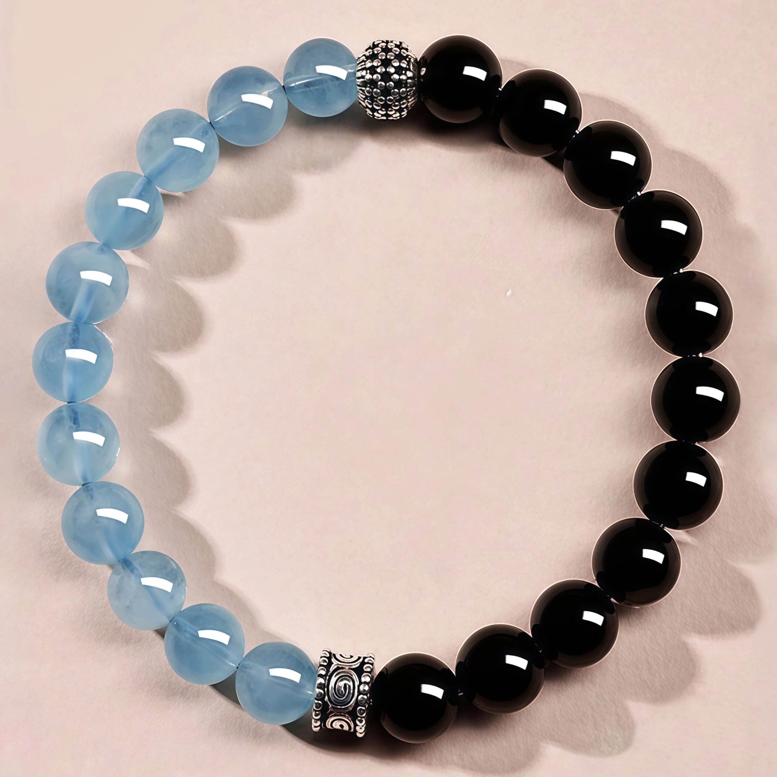 Midnight Tides - Aquamarine & Obsidian Silver Bracelet