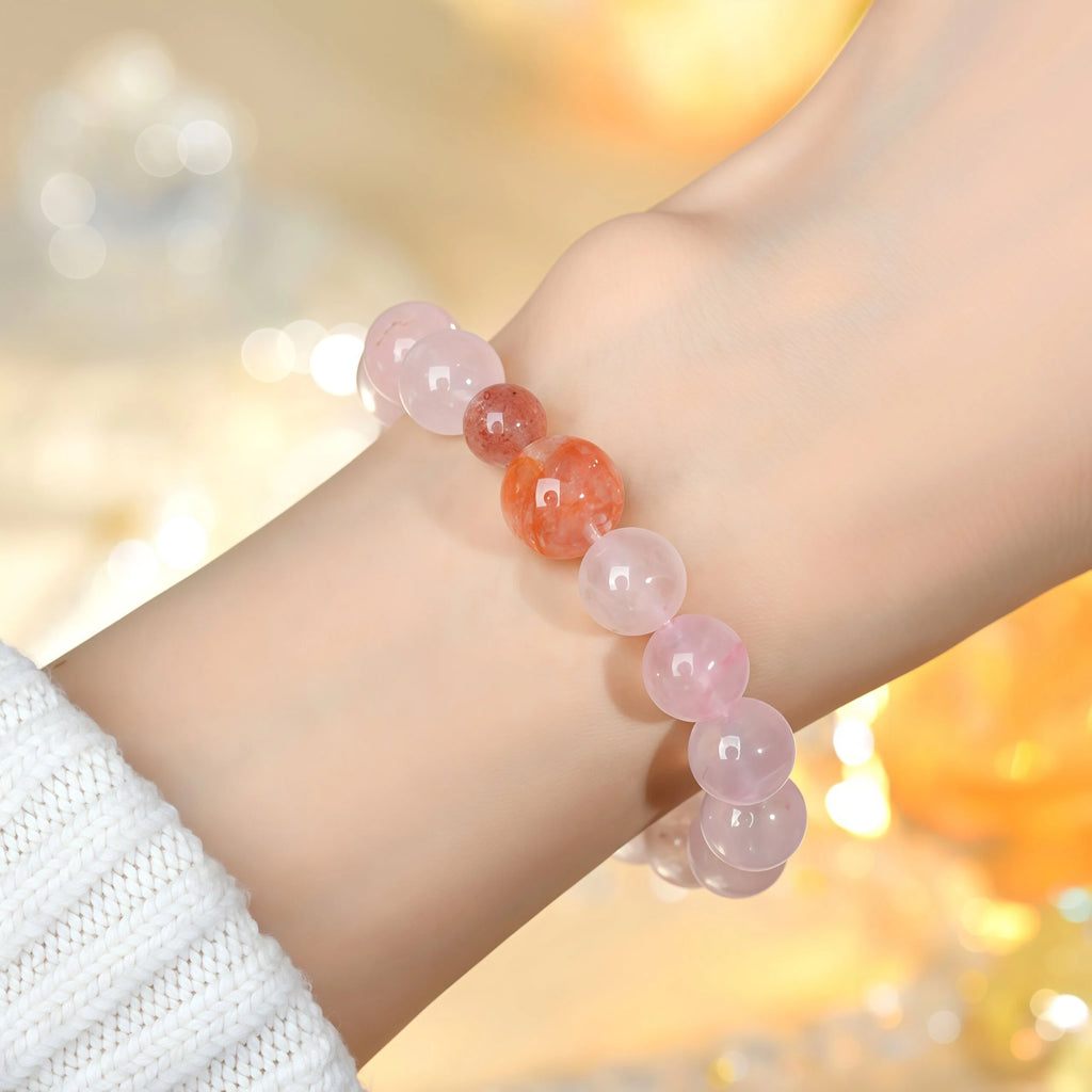 Blushing Love - Madagascar Rose Quartz & Strawberry Quartz Bracelet