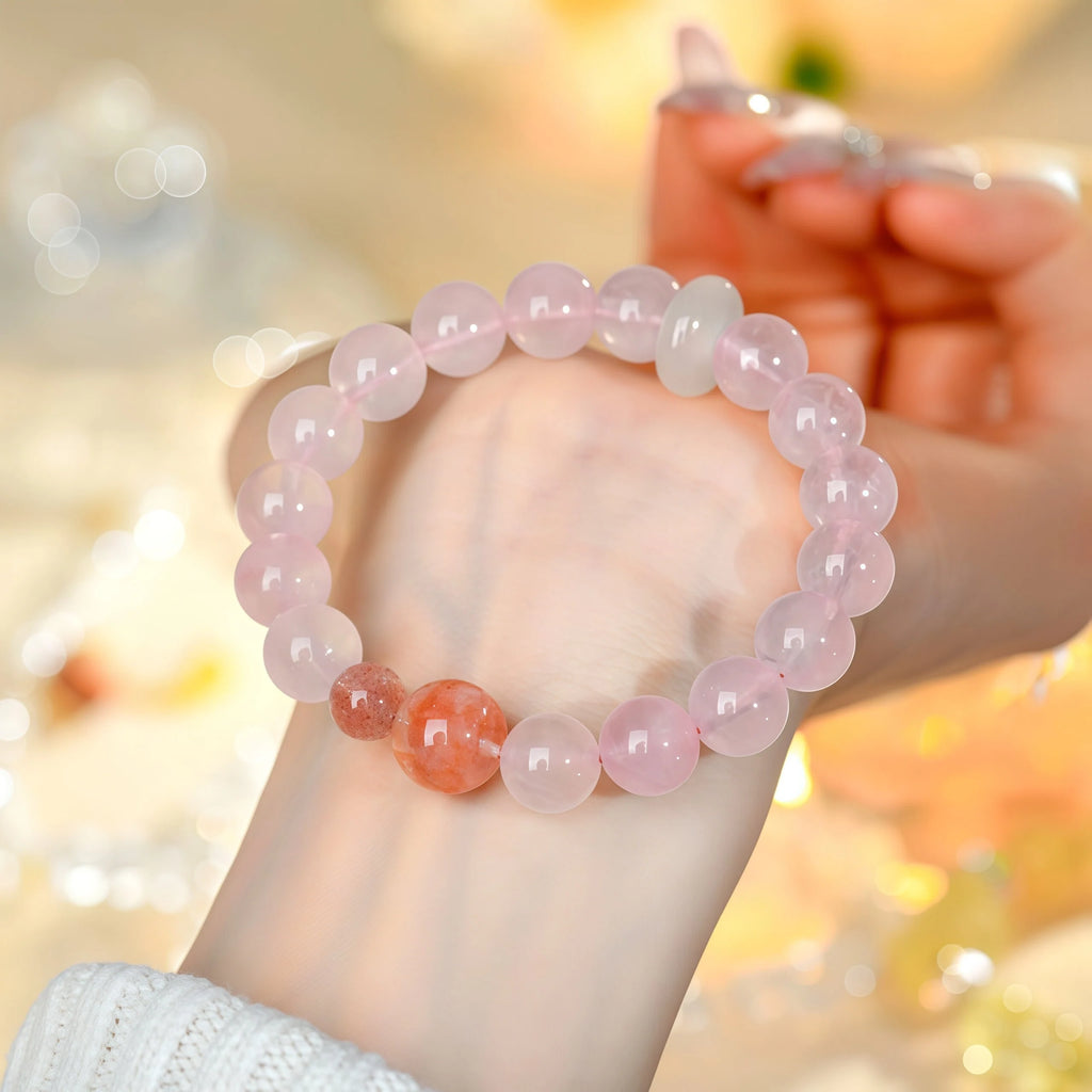 Blushing Love - Madagascar Rose Quartz & Strawberry Quartz Bracelet