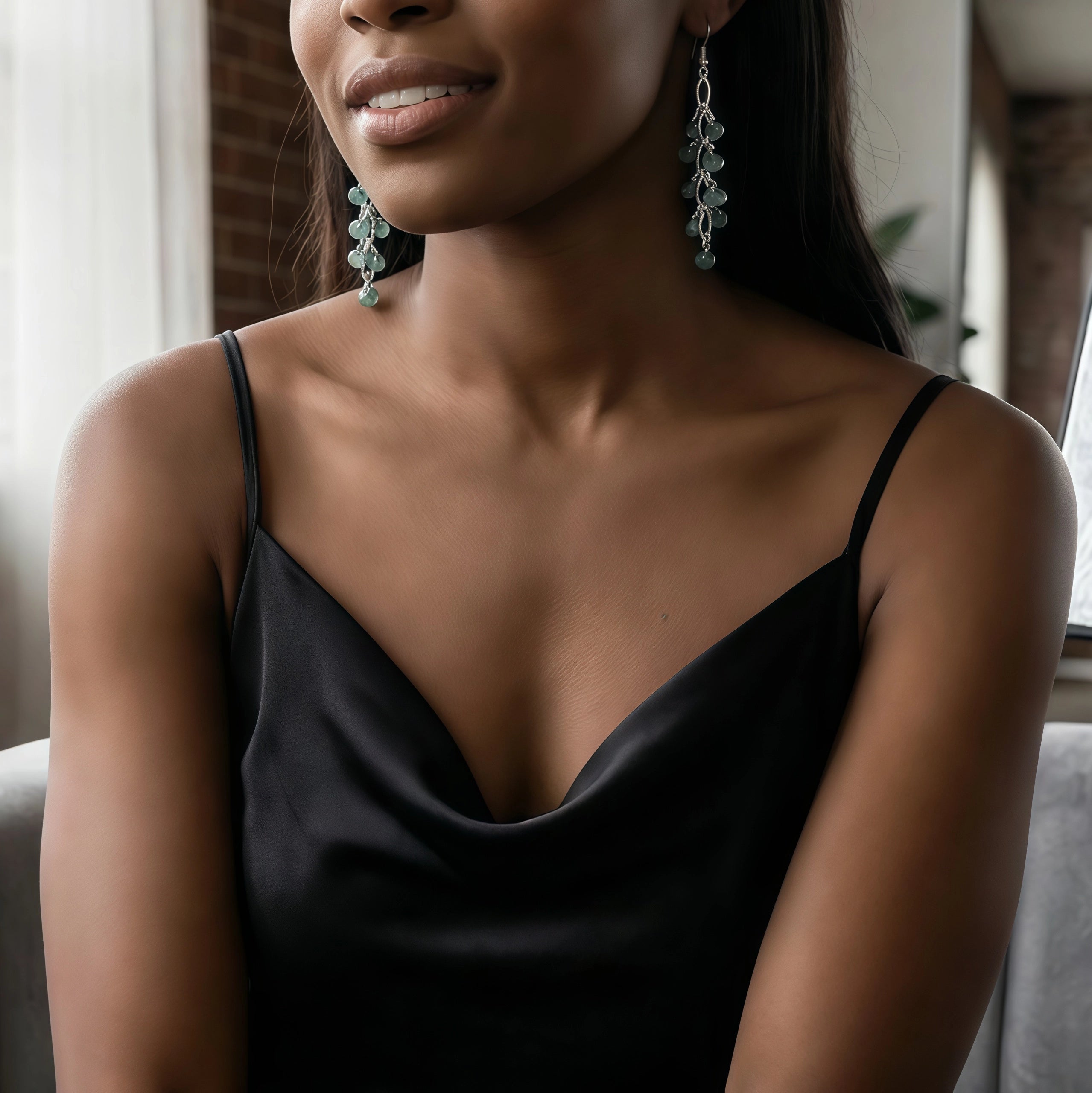 Serene Tides - Teal Jadeite Vintage Tassel Earrings