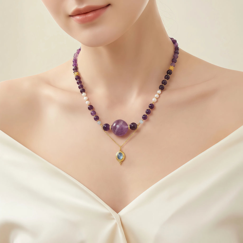 Neptune's Whisper - Amethyst & Pearl Intuition Necklace