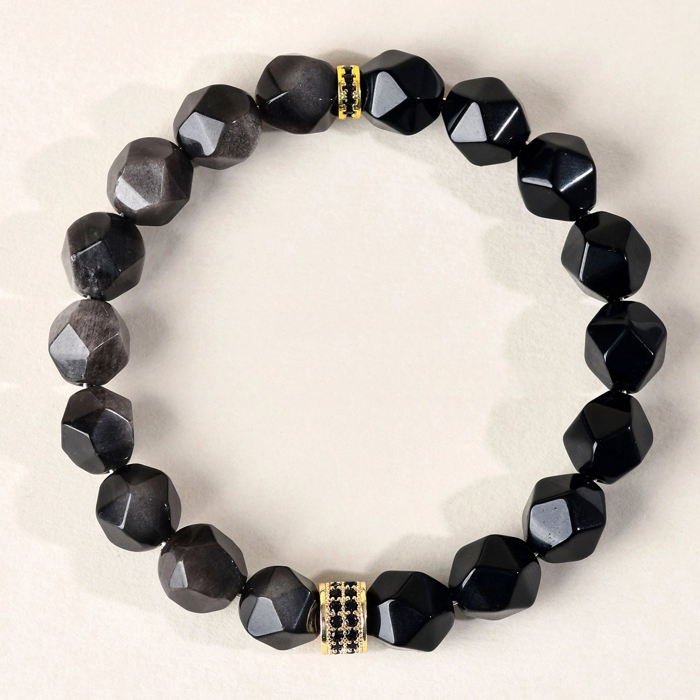 The Prism of Power - Faceted Tiger's Eye & Obsidian Shield Bracelet
